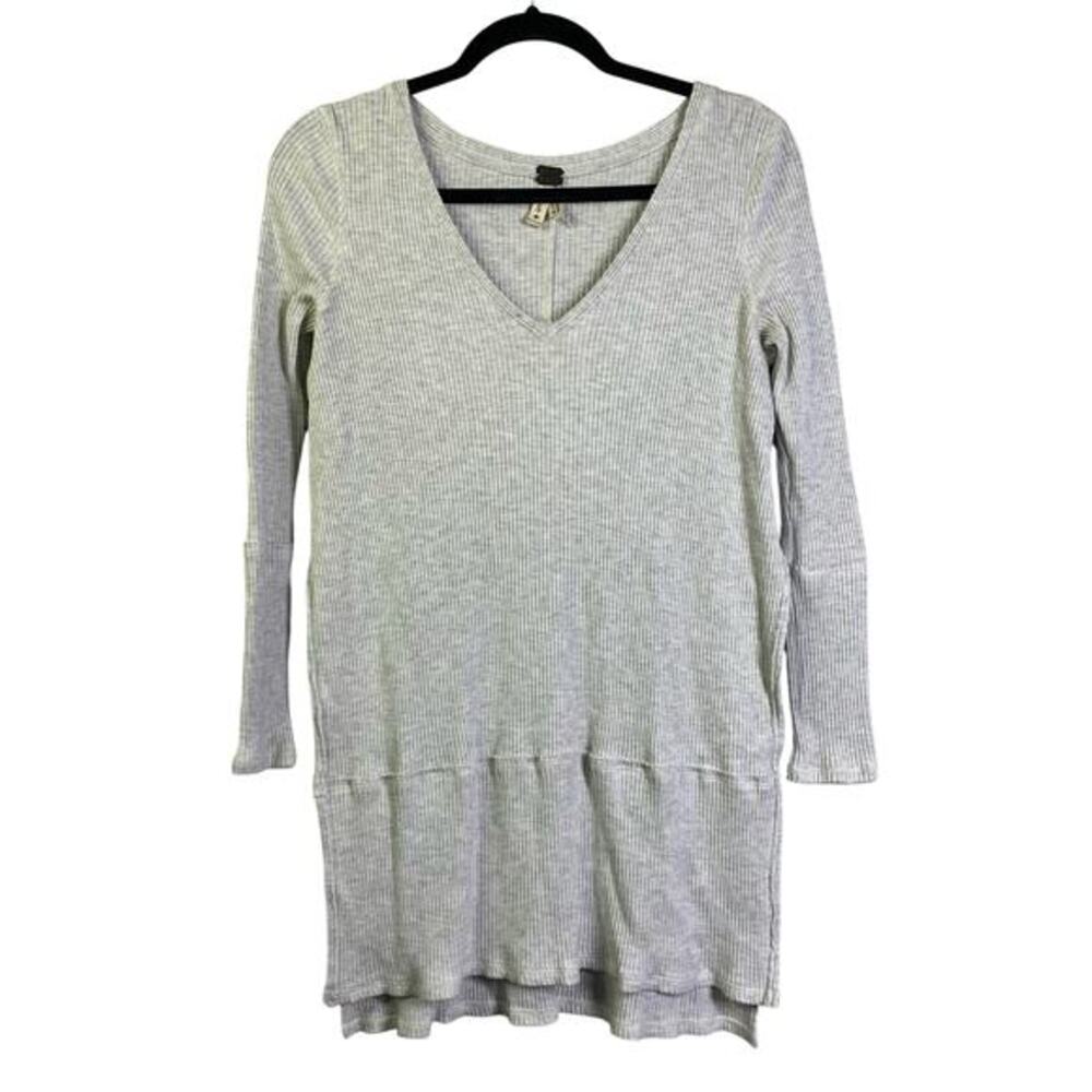 WE THE FREE PEOPLE Top Blouse Ribbed Thermal V-Neck Peplum Full Side‎ Slits SM